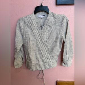 Ines de la Fressange Grey White Women’s Linen Cotton Wrap Top Shirt size S